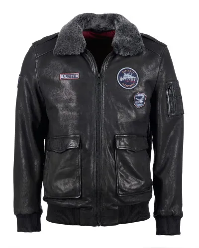 Куртка кожаная blouson with det. RF collar Чёрный